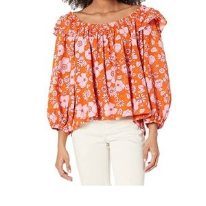 Free People Miss Daisy Orange Heat Wave Combo Printed Blouse Women’s Size XS